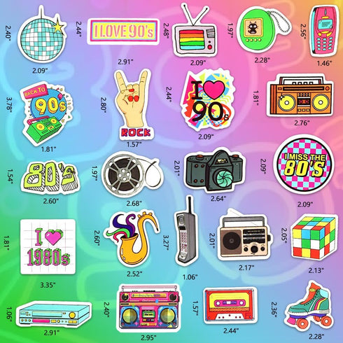 DETICKERS 80s 90s Stickers for Water Bottles, 70 PCS Waterproof Vinyl Gifts for Adult Decorations