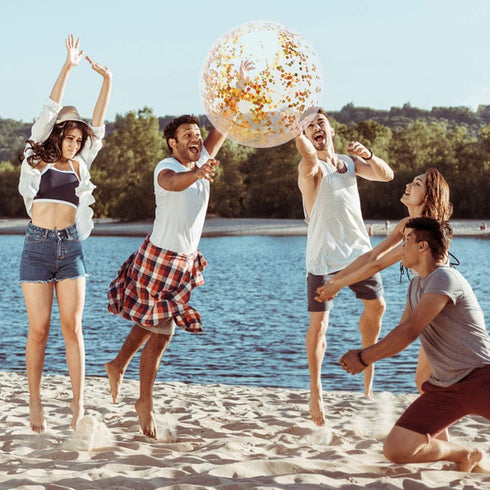 AMOR PRESENT Beach Ball, 16" Glitter Inflatable Beach Ball for Kids & Toddlers, Summer Party Favors