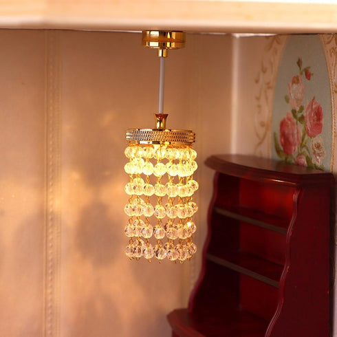 LUOZZY 1 12 Dollhouse Lights Battery Operated Crystal Miniature Chandelier Led Lighting Scale (Gold)
