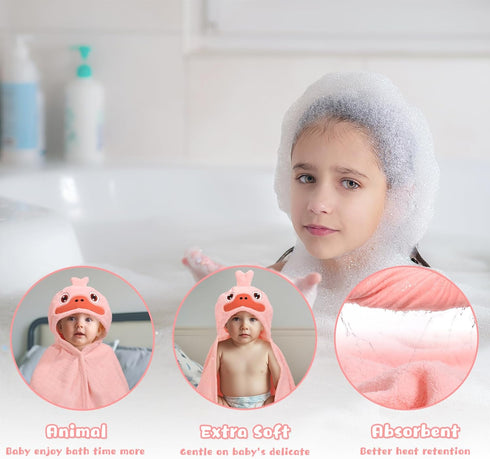 1-2, 2 Pack 50" 32" Set Toddler Bath Towels Age Soft Absorbent Animal Hooded Towel for Kids Girls, x Large Thick Baby