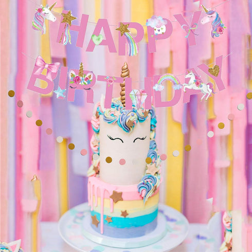Unicorn Birthday Banner, Rainbow Unicorn Bunting, Pre-Assembled Party Decorations and Supplies