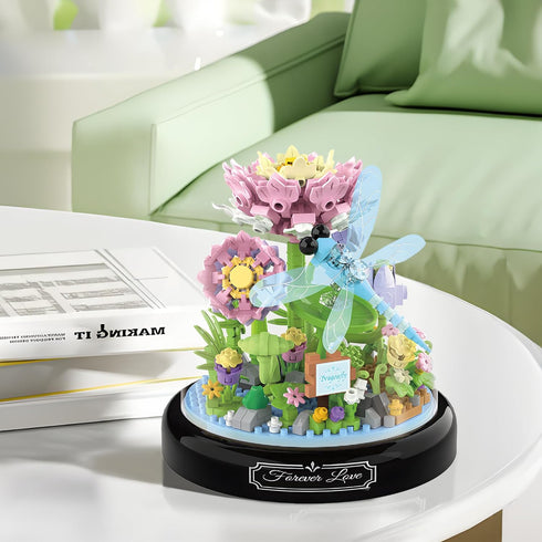 HI-REEKE Flower Dragonfly Bouquet Building Block Set, Micro Mini Botanical Building Toy for Women, 568 PCS