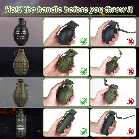 Tactical Toy-Grenade for CS Battle Game, 2Pcs Refillable Fun Impact Grenade Toy with 20 Foam Ammo