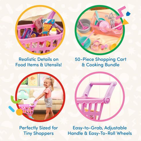 Set 3+ Battat Play Circle Shopping Cart & Grocery for Kids Toy Food Play Kitchen Pretend Play Years