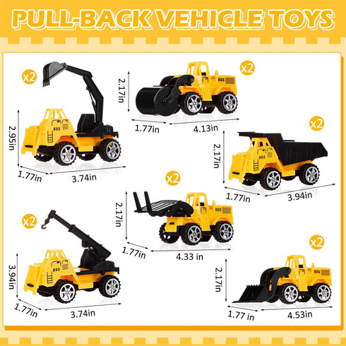 12 Set Set) Pcs Construction Party Favors Engineering Trucks Small Digger Truck Toys Christmas Gifts Pull Back Vehicles