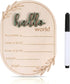 Xyndrella Baby Announcement Sign with Pen, Wooden Hello World Newborn Sign for Hospital,
