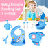 7 Pieces Silicone Baby Feeding Set, Food-Grade Astronaut Theme, Suction Plate, Bowl, Spoon, Fork, Bib, Cup for 6+