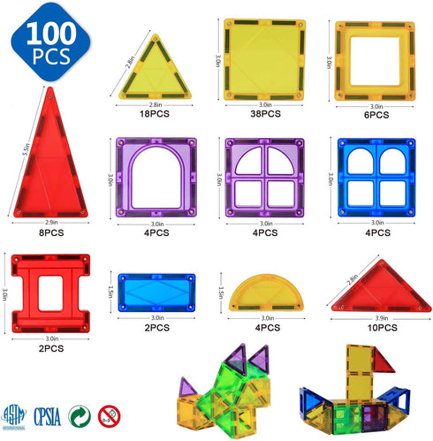 MAGBLOCK Magnet Toys, Kids Magnetic Building Tiles 100 Pcs, 3D Magnetic Blocks, Educational Toys for Toddlers Boys and