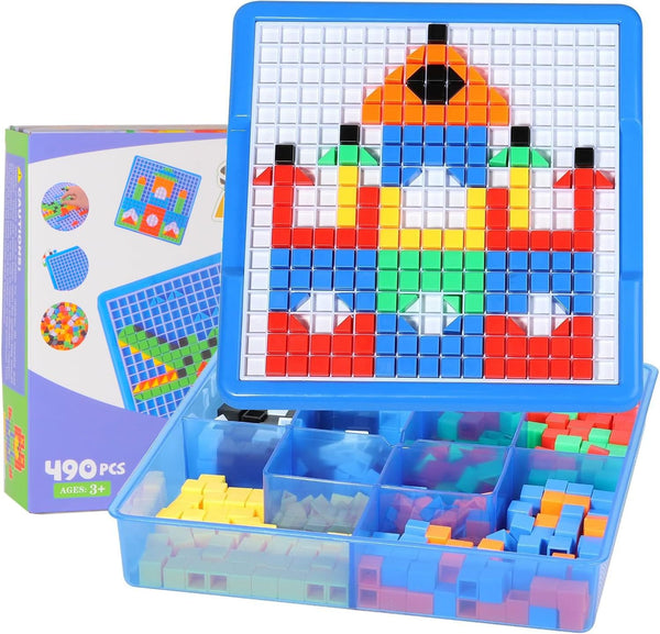 ZOZOPLAY Kids Mosaic Puzzle,490Pcs Building Blocks,Educational Kit with 6 Assembly Drawing,STEM Toys