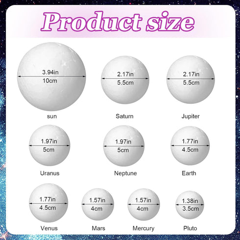 Innconee 20 10 12 2 Solar System Model Project Kit with Foam Ball LED Lights Pigment Brushes Solar System Background