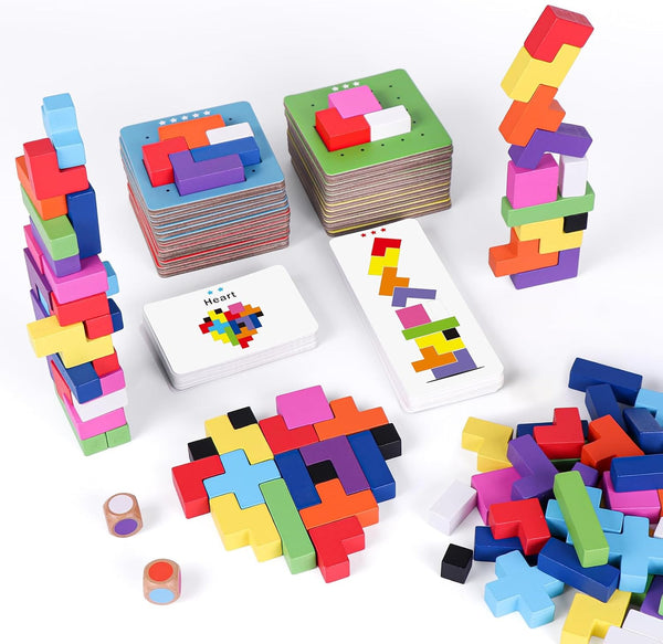Wooden Block Stacking Games 120Pcs Fast-Paced Building Block Game 4 More Ways