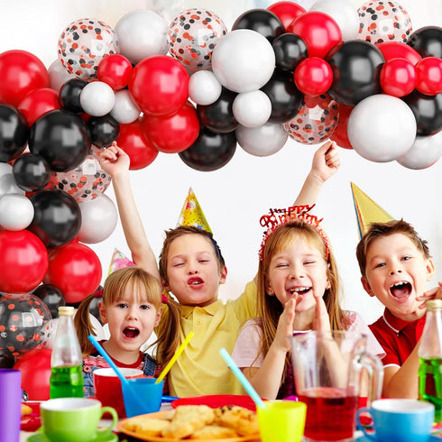 130PCS Red Black White Balloon Garland Arch Kit, 12 10 5 inch Balloons with Confetti for Baby Shower and Wedding