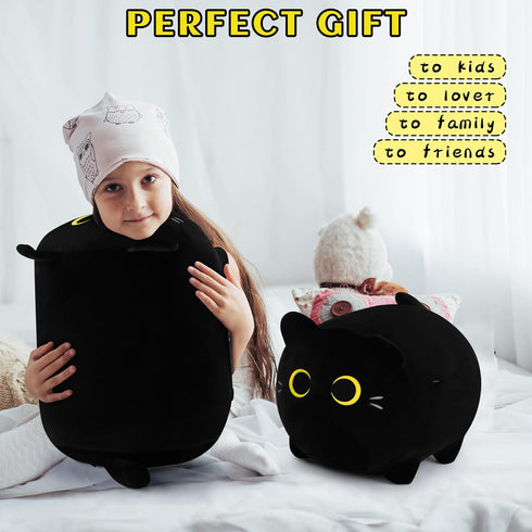 16'' Black Cat Plush Pillows, Cute Plush Cat Stuffed Animals, Birthday Gift for Kids Girls