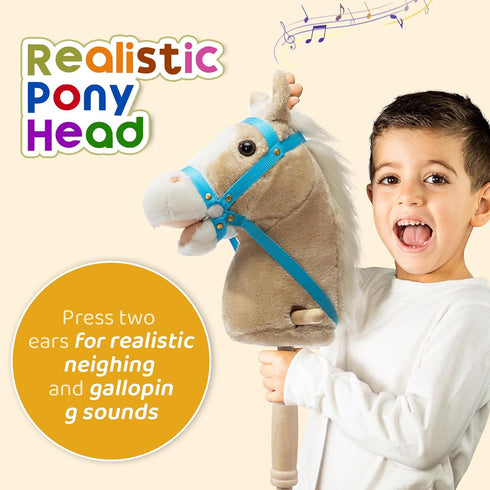 36 Inches(AA HollyHOME Stick Horse Plush Handcrafted Hobby Horse on a Stick with Wood Wheels Real Pony Neighing