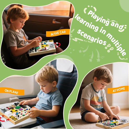 GNAYUIJ 1 2 3 Montessori Wooden Busy Board Toys for Boys Girls,Toddler Sensory Educational Fidget Board Travel Toy