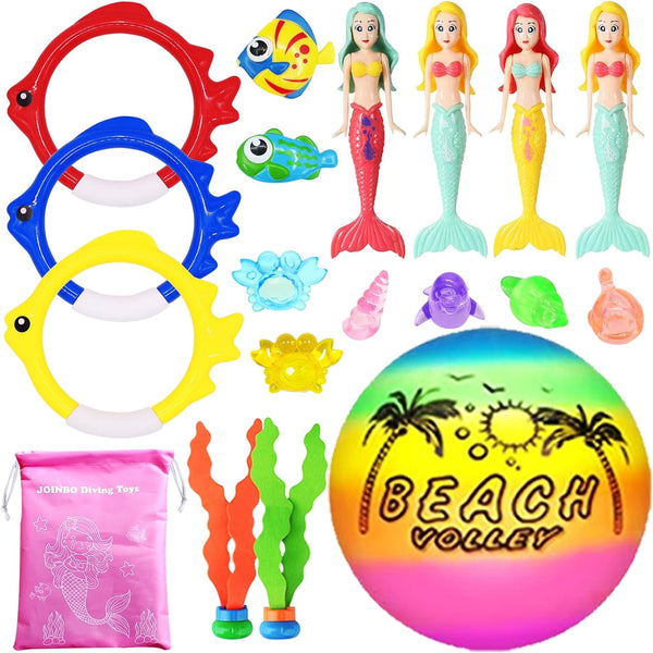 18 Pcs Diving Pool Toys for Kids Ages 3-12 Set with Storage