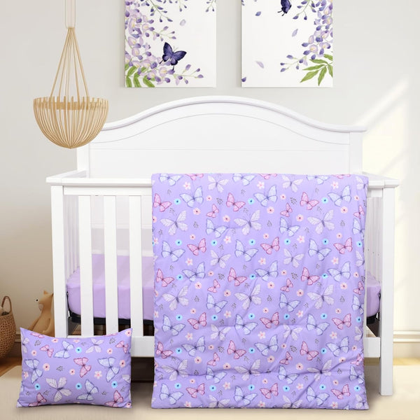 JISEN 3 Piece Crib Bedding Set Soft Baby Crib Bedding Set Butterfly