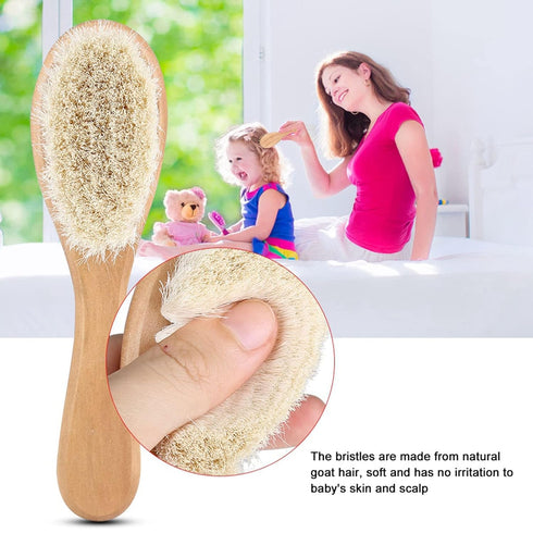 Baby Hair Brush, Wooden Handle, Soft Goat Hair, Infant Head Massage Grooming Comb, Newborns & Toddlers