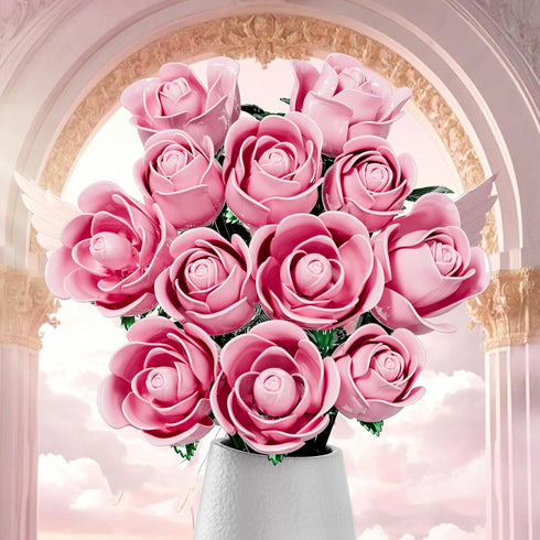 XGSHJ Set 12 Pack Pink Rose Bouquet Building for Girls & Boys - Botanical Collection Gift for Easter Basket Artificial