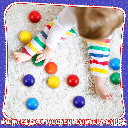 Bucherry 12 Pcs Montessori Wooden Balls, 1.8 Inch Educational Counting Toy, Replacement Ball for Preschool Learning