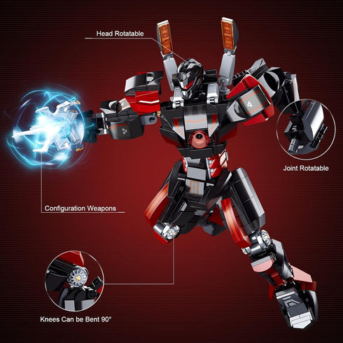 Wanderer Mech Building Blocks Set for Adults - Dark Robot Model Kit with 2 Multiple Weapons, 585 Pcs