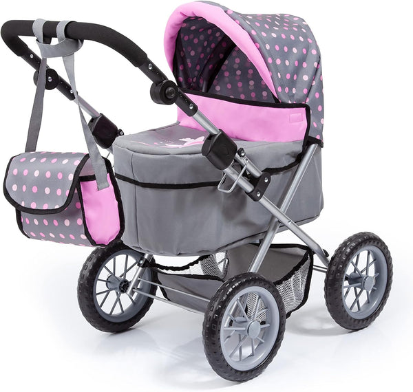 Bayer Trendy Doll Pram Stroller for Girls, Adjustable Handle, Carriage with Bag,