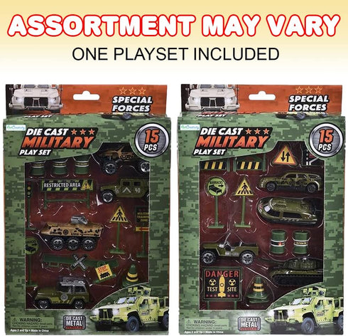 ArtCreativity Diecast Military Playset for Kids - 15-Piece Set with Army Trucks, Signs, and Imagination-Sparking Toys