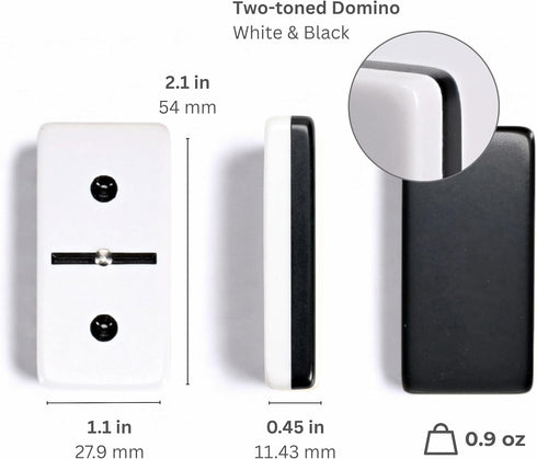 6 WE Games Two-Toned Black & White Double Dominoes with Spinners - Ideal Size, Vintage Style Case, Family and Adult