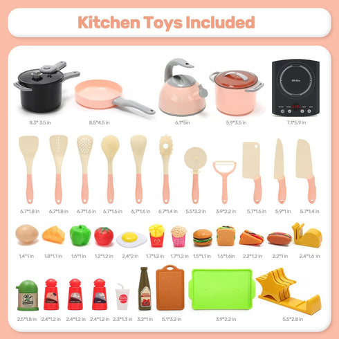 Set, Set Set CUTE STONE Play Kitchen Accessories Kids Cooking Toys with Play Pots and Pans, Electronic Induction