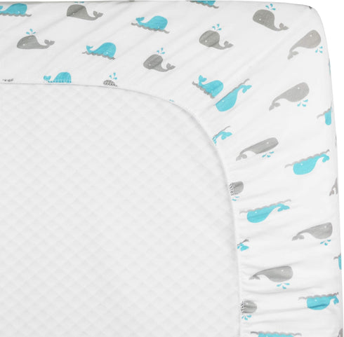 American Baby Company Fitted Crib Sheet, 28" x 52", Soft Breathable 100% Cotton Jersey Sheet, Aqua Whales for Crib and