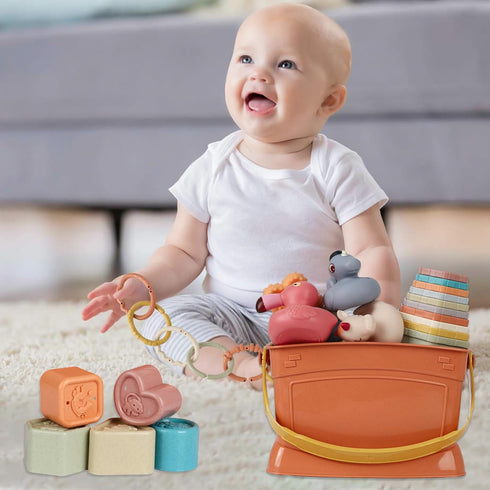 5 in 1 Montessori Baby Toys for 6-48 Months - Stacking Cups, Rings, Soft Animals, Blocks Set for Toddlers 1-3 Years