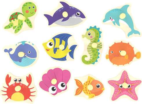 18 11 Wooden Peg Puzzle, Sea Creature Chunky Baby Puzzles, Colorful Wood Shape Puzzle Peg Board, Animal Knob Puzzles
