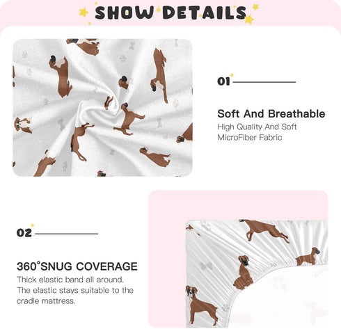 39 27 5In Crib Sheets for Boys Girl Boxer Dog Breathable Mini Crib Mattress Sheets Fitted,Toddler Baby Sheets for Crib
