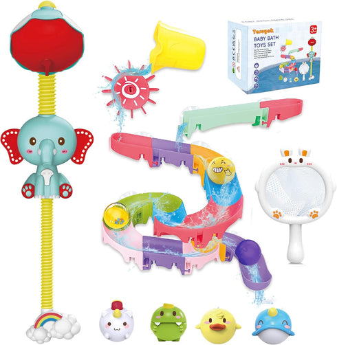 taseyok Toddler Bath Toys, Baby Bathtub Toys with Elephant Shower Sprays and Slide