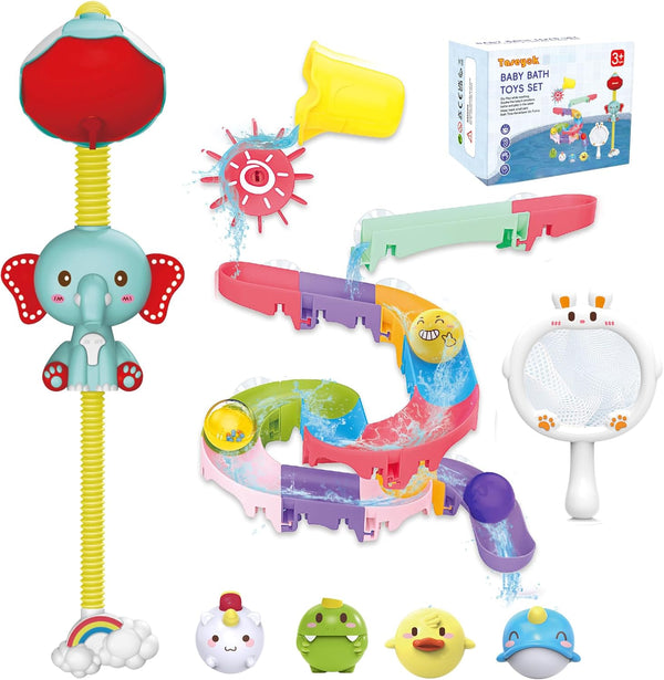 taseyok Toddler Bath Toys, Baby Bathtub Toys with Elephant Shower Sprays and Slide