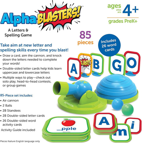 Learning Resources Alphablasters! Letter & Spelling Game - 85 Pieces, Educational Indoor Games for Ages 4+ Toddler
