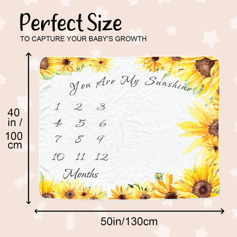 Sunflower Baby Monthly Milestone Blanket for Girls, Newborn Yellow Floral Month Blanket, Soft Flannel Photography Background Prop Blanket, Personalized Shower Gift (Sunflower) by sweety baby