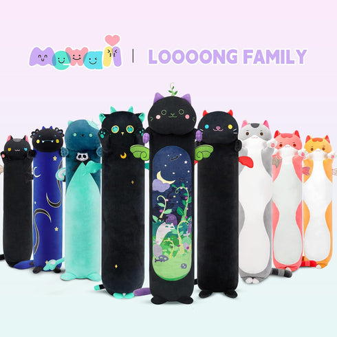 Long Cat Plush Kawaii Body Pillow, 20” Cute Black Cat Stuffed Animals, Soft Plushies, Gift for Girlfriend