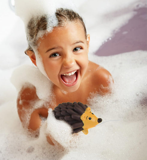 DolliBu Hedgehog Bath Buddy Squirter - Floating Brown Hedgehog Rubber Bath Toy, Fun Water Squirting Bathtime Play