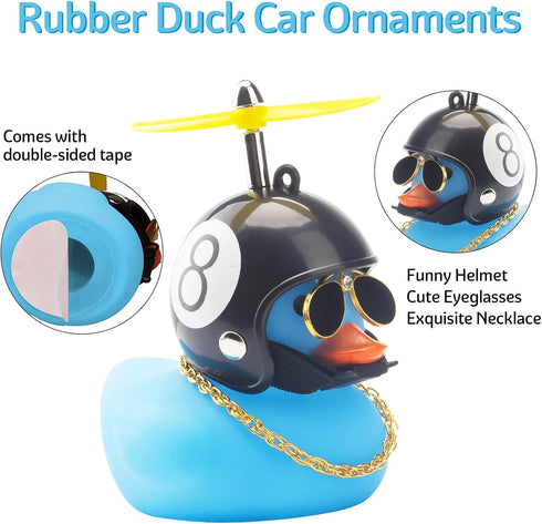 wonuu Rubber Duck Toy Car Decoration, Blue Duck Dashboard Ornaments with Cool Glasses & Propeller Helmet