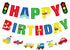 Faisichocalato Transportation Happy Birthday Banner, Car Bus Train Plane Photo Props Garland for Kids Party