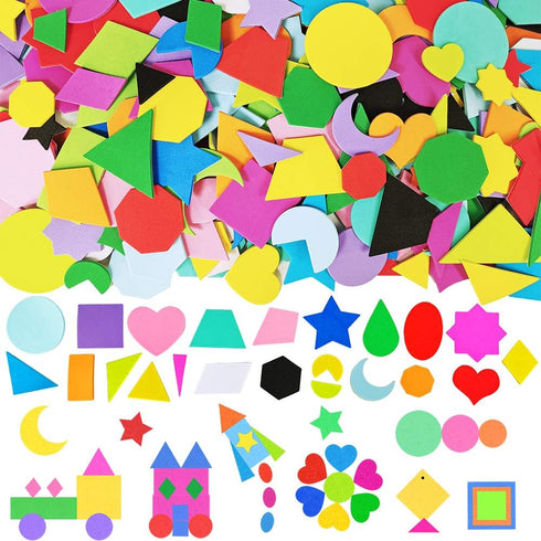 1035 Pcs 15 Colors 3 Sizes 22 Shape Bulk Foam Stickers, Self-Adhesive Geometry Shapes for Kids Classroom Art Crafts
