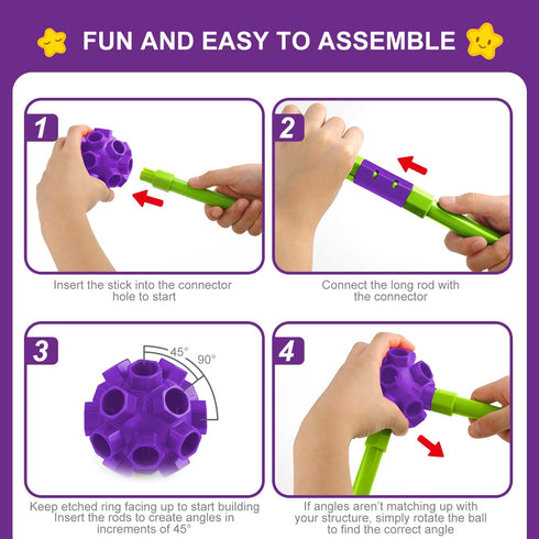 Fort Building Kit for Kids, STEM Construction Toys, Educational Gift for Boys and Girls Age 3-12, 140 Pcs, Purple