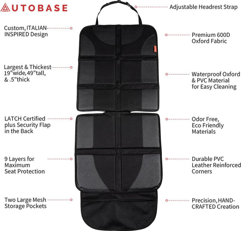 1 Pack) Autobase Car Seat Protector for Child Car Seat | Largest and Thickest Waterproof Backseat Protector for Kids