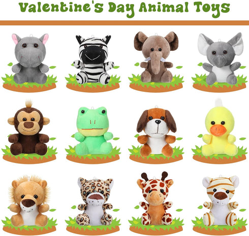 12pcs 3.9 Inch Skylety Mini Safari Stuff Animal Cute Jungle Stuffed Animal Lion Rabbit Owl Hedgehog Monkey Tiger Zebra