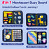 (Blue/P8) Qizfun Toddler Busy Board Montessori Toys Sensory Busy Book, Educational Learning Travel Toy for Airplane