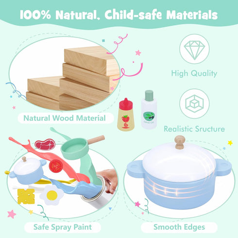 63PCS Set, Set, Sets SIMPLIPLAY Wooden Play Cooking Play Kitchen Accessories, Montessori Kitchen Play Food for Kids