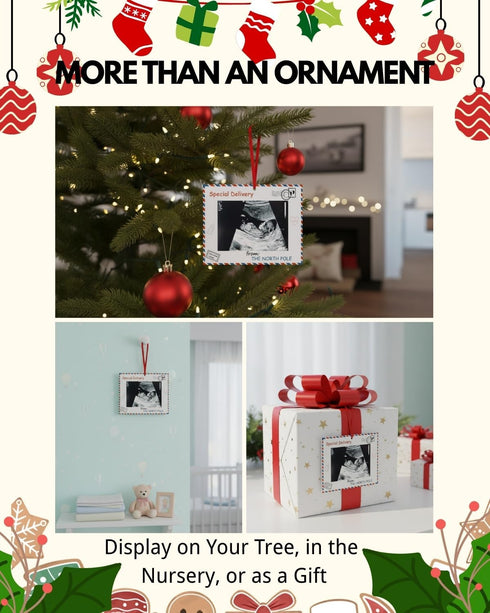 Pregnancy Announcement Christmas Ornament Sonogram Photo Frame Keepsake with Ribbon Baby Coming Soon Gift
