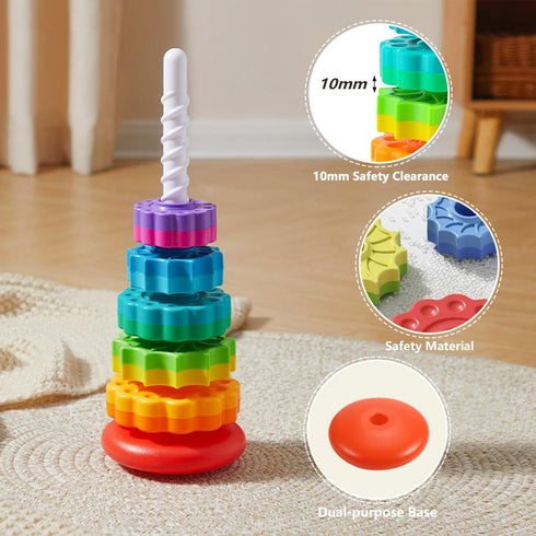 Baby Spinning Stacking Toys, Sensory Toys for Toddlers 1-3, Rainbow Ring Spin Montessori Toy for 6-12 Months