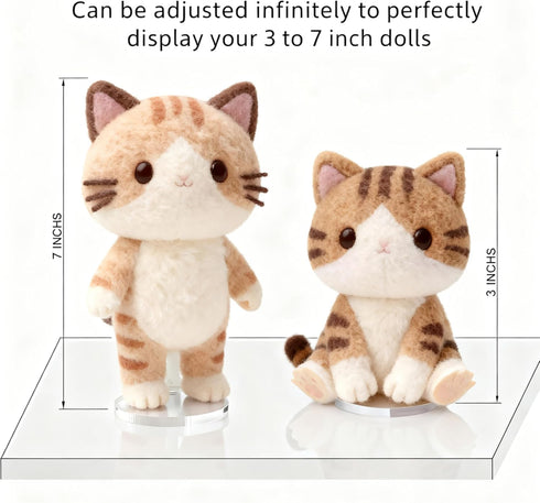 3-7" (2Pack) Clear Acrylic Doll Stand - Adjustable Holder for Sitting/Standing Collectibles, Tool-Free Installation